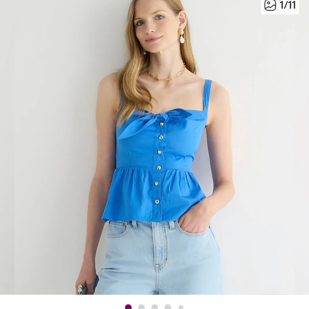 J.CREW Womens Tie-Front Button-Up Top Straps Peplum Poplin 14 Coquette Soft Girl